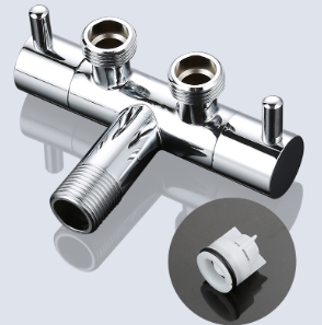 Válvula de ángulo de control doble G1/2 de latón macizo, desviador de 3 vías de 1 entrada y 2 salidas para baño